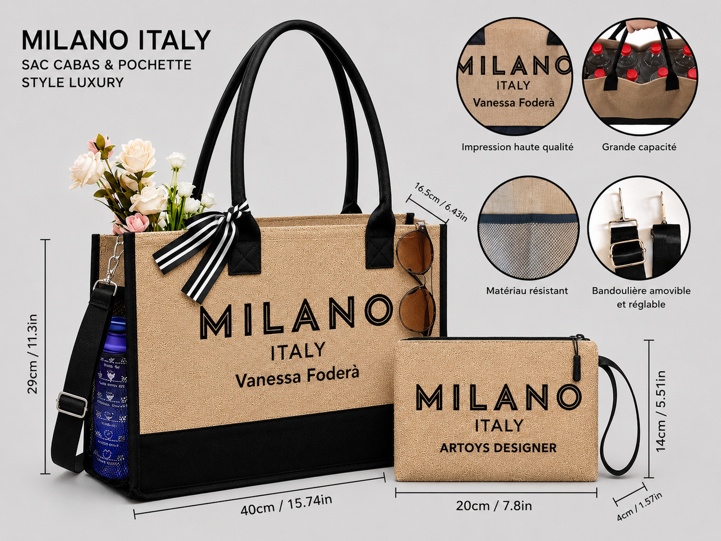 Personalisierte Tragetasche Milano Italy – Tote Bag mit Innentasche – Street Luxury Style