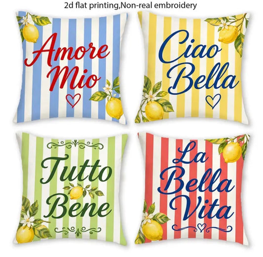 Italian, Lemon & Italian Riviera Collection | Set of 4 Dolce Vita Cushion Covers
