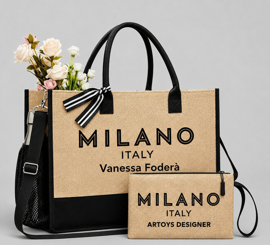Sac Cabas Milano Italy Personnalisé – Tote Bag avec Pochette – Style Street Luxury