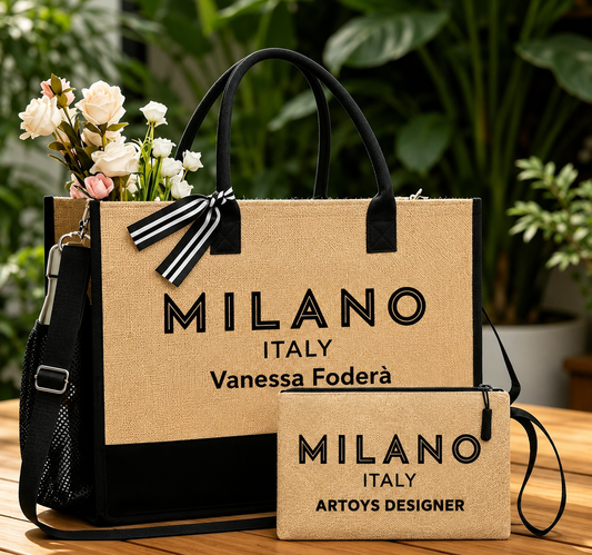 Sac Cabas Milano Italy Personnalisé – Tote Bag avec Pochette – Style Street Luxury