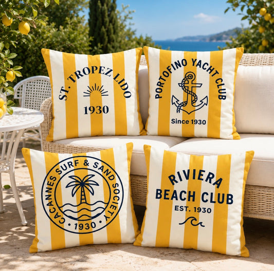 RIVIERA BEACH CLUB – Collection de 4 housses imprimées style Resort & Yacht Club
