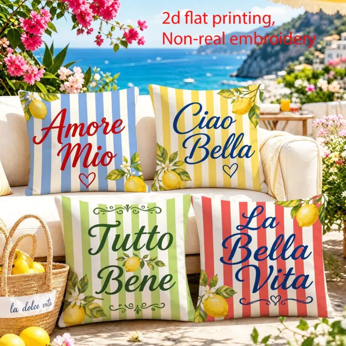 Italienische Kollektion, Zitrone & Italienische Riviera | 4er-Set Dolce Vita Kissenbezüge
