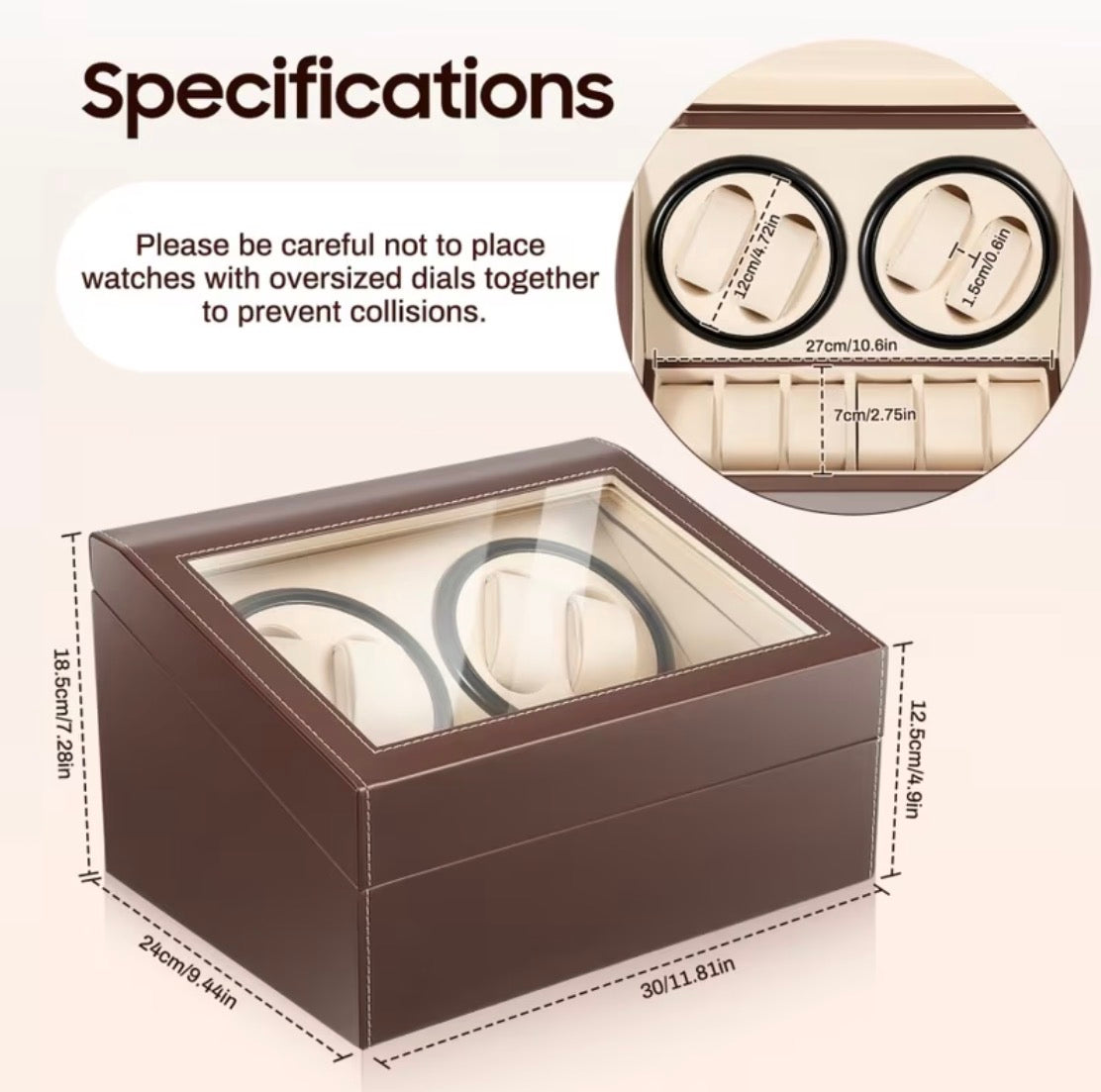 Remontoir 4 Montres - 6 Emplacements | Brun simili cuir (sans personnalisation)