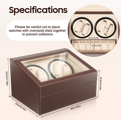 Remontoir 4 Montres - 6 Emplacements | Brun simili cuir (sans personnalisation)