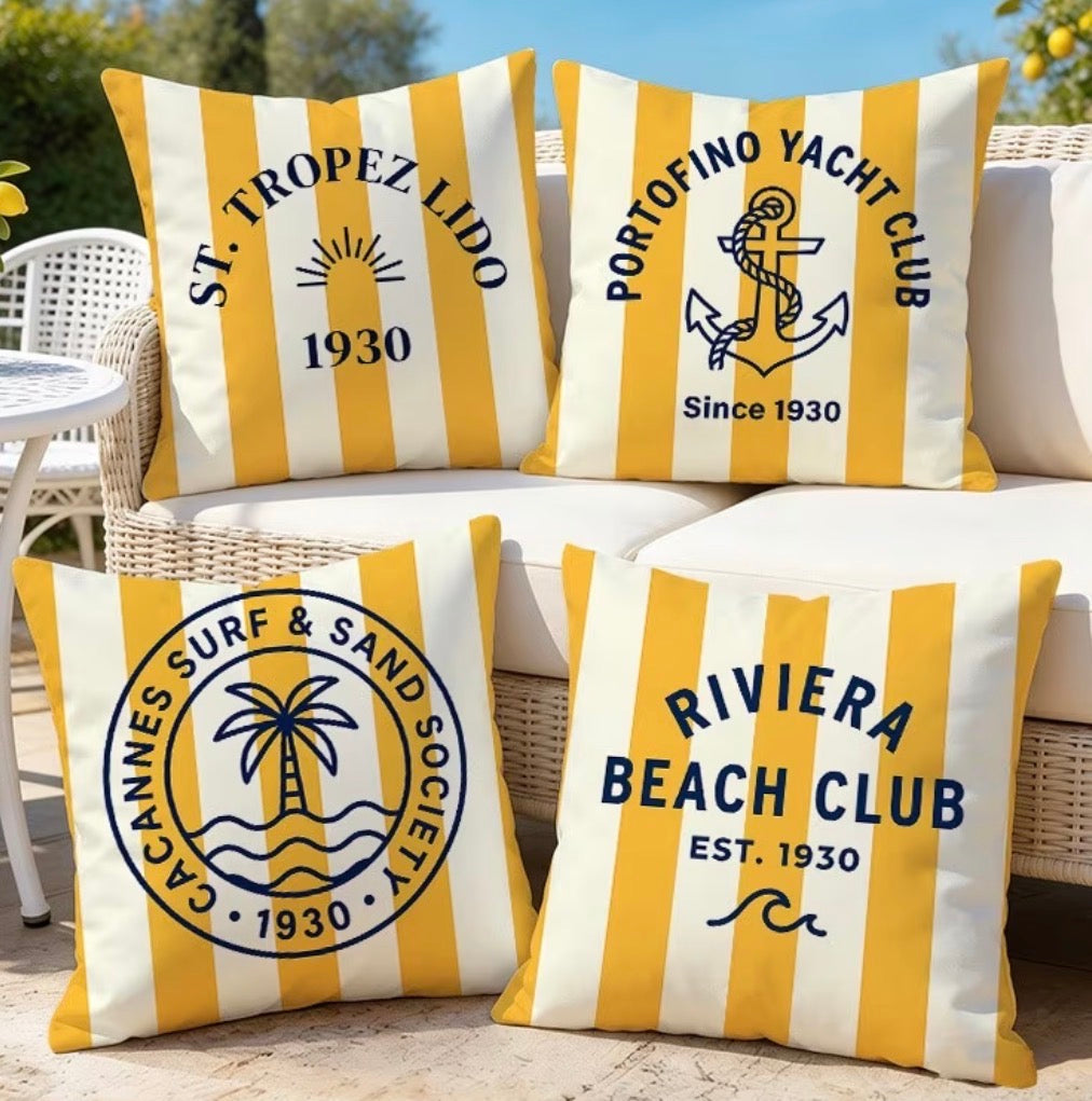RIVIERA BEACH CLUB – 4-teilige bedruckte Kissenhüllen-Kollektion im Resort & Yacht Club-Stil