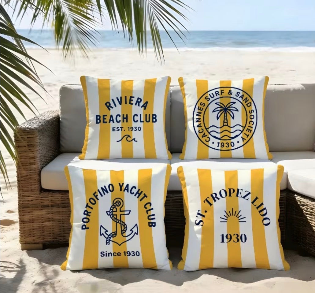 RIVIERA BEACH CLUB – 4-teilige bedruckte Kissenhüllen-Kollektion im Resort & Yacht Club-Stil