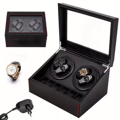 Remontoir 4 Montres - 6 Emplacements | Carbone simili cuir (sans personnalisation)
