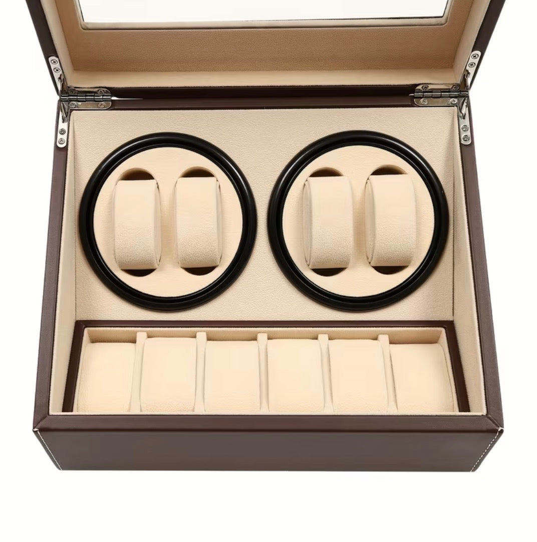 Remontoir 4 Montres - 6 Emplacements | Brun simili cuir (sans personnalisation)