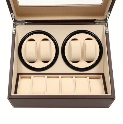 Remontoir 4 Montres - 6 Emplacements | Brun simili cuir (sans personnalisation)