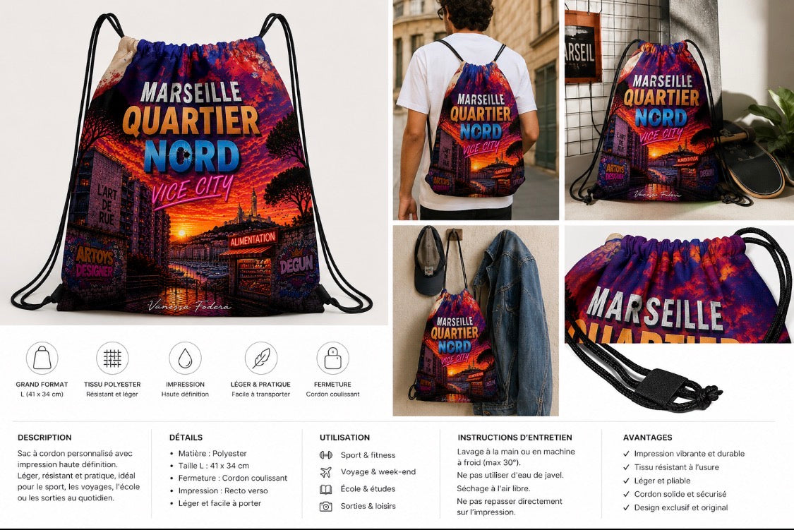 Beutel mit Kordelzug Marseille Quartier Nord – Vice City | ARTOYS DESIGNER