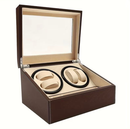 Remontoir 4 Montres - 6 Emplacements | Brun simili cuir (sans personnalisation)