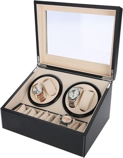 Remontoir 4 Montres - 6 Emplacements | Noir simili cuir (sans personnalisation)