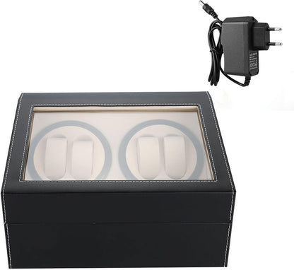 Remontoir 4 Montres - 6 Emplacements | Noir simili cuir (sans personnalisation)