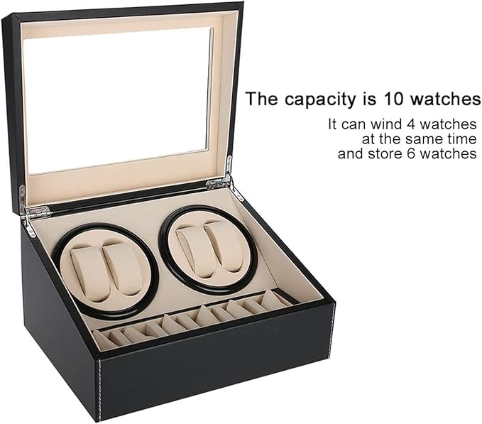 Remontoir 4 Montres - 6 Emplacements | Noir simili cuir (sans personnalisation)