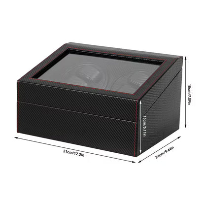Remontoir 4 Montres - 6 Emplacements | Carbone simili cuir (sans personnalisation)