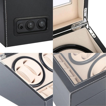 Remontoir 4 Montres - 6 Emplacements | Noir simili cuir (sans personnalisation)