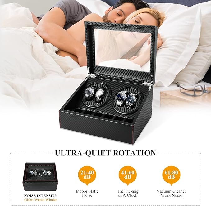 Remontoir 4 Montres - 6 Emplacements | Carbone simili cuir (sans personnalisation)
