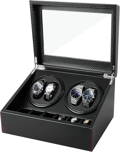 Remontoir 4 Montres - 6 Emplacements | Carbone simili cuir (sans personnalisation)