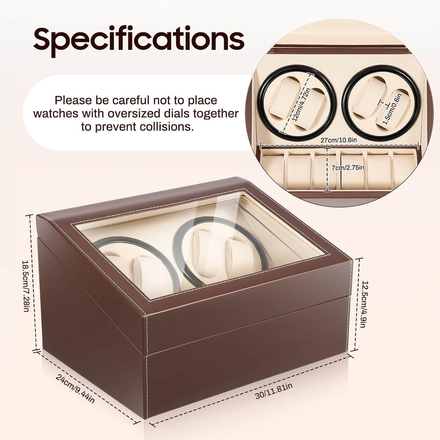Remontoir 4 Montres - 6 Emplacements | Brun simili cuir (sans personnalisation)