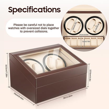 Remontoir 4 Montres - 6 Emplacements | Brun simili cuir (sans personnalisation)