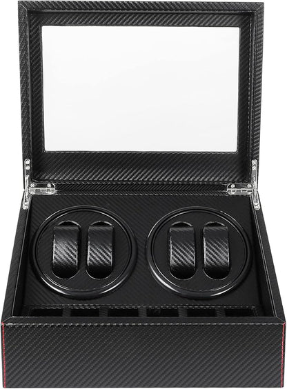 Remontoir 4 Montres - 6 Emplacements | Carbone simili cuir (sans personnalisation)