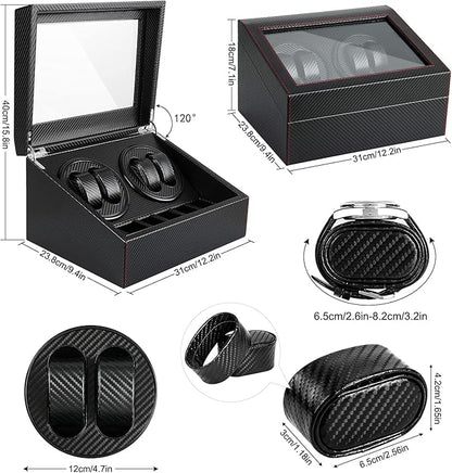 Remontoir 4 Montres - 6 Emplacements | Carbone simili cuir (sans personnalisation)