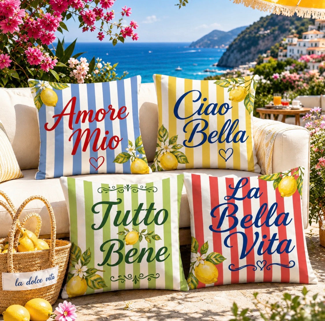 Italienische Kollektion, Zitrone & Italienische Riviera | 4er-Set Dolce Vita Kissenbezüge