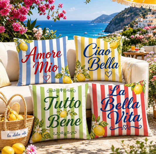 Collection Italian, Citron & Riviera Italienne | Lot de 4 housses Dolce Vita