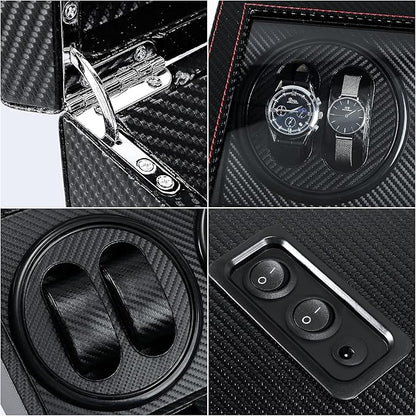 Remontoir 4 Montres - 6 Emplacements | Carbone simili cuir (sans personnalisation)