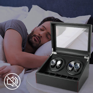 Remontoir 4 Montres - 6 Emplacements | Carbone simili cuir (sans personnalisation)