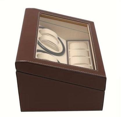 Remontoir 4 Montres - 6 Emplacements | Brun simili cuir (sans personnalisation)