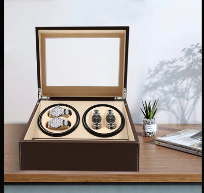 Remontoir 4 Montres - 6 Emplacements | Brun simili cuir (sans personnalisation)