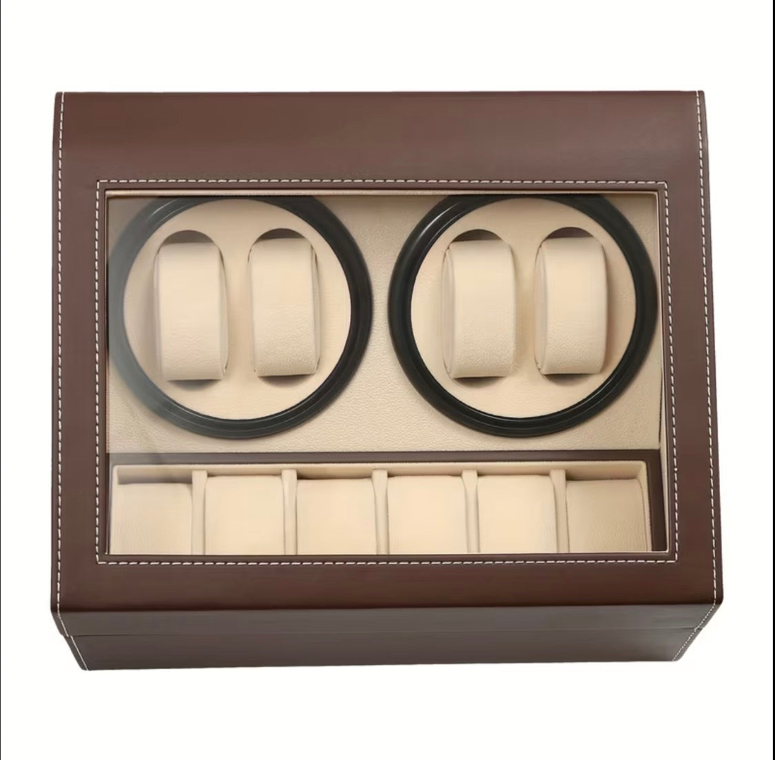Remontoir 4 Montres - 6 Emplacements | Brun simili cuir (sans personnalisation)