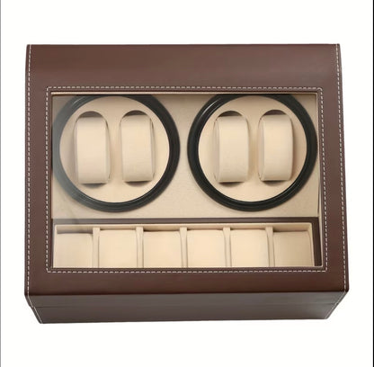 Remontoir 4 Montres - 6 Emplacements | Brun simili cuir (sans personnalisation)