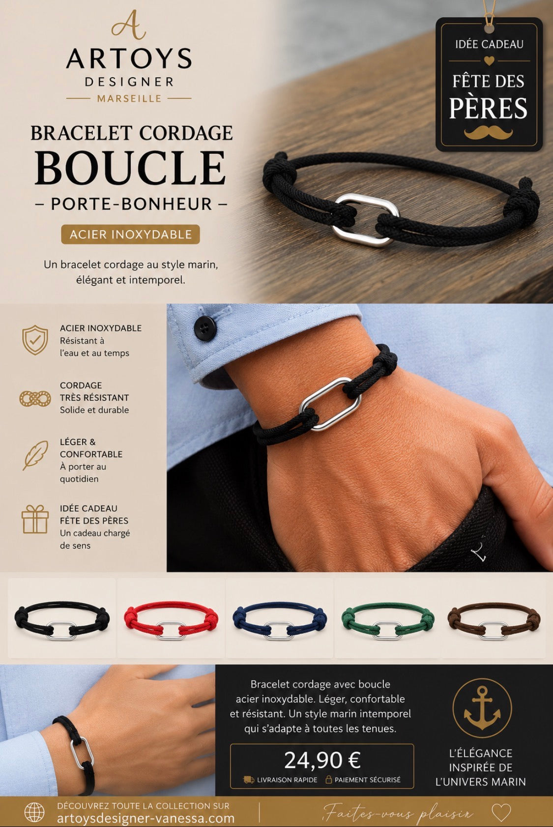 BRACELET CORDAGE BOUCLE – PORTE-BONHEUR