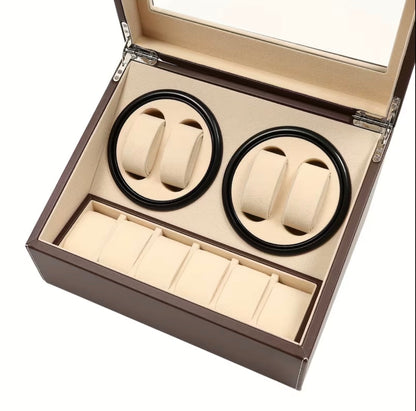 Remontoir 4 Montres - 6 Emplacements | Brun simili cuir (sans personnalisation)