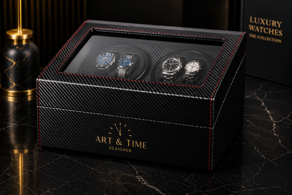 Remontoir 4 Montres - 6 Emplacements | Carbone simili cuir (sans personnalisation)