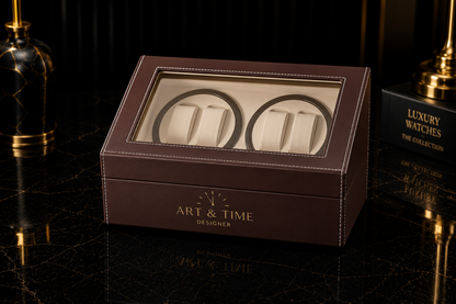 Remontoir 4 Montres - 6 Emplacements | Brun simili cuir (sans personnalisation)