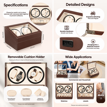 Remontoir 4 Montres - 6 Emplacements | Brun simili cuir (sans personnalisation)