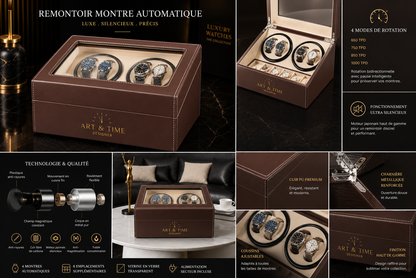 Remontoir 4 Montres - 6 Emplacements | Brun simili cuir (sans personnalisation)