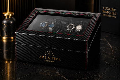 Remontoir 4 Montres - 6 Emplacements | Carbone simili cuir (sans personnalisation)