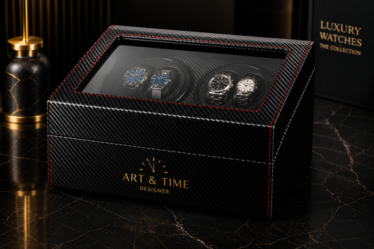 Remontoir 4 Montres - 6 Emplacements | Carbone simili cuir (sans personnalisation)