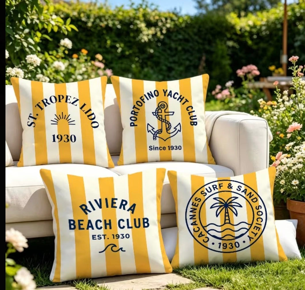 RIVIERA BEACH CLUB – 4-teilige bedruckte Kissenhüllen-Kollektion im Resort & Yacht Club-Stil