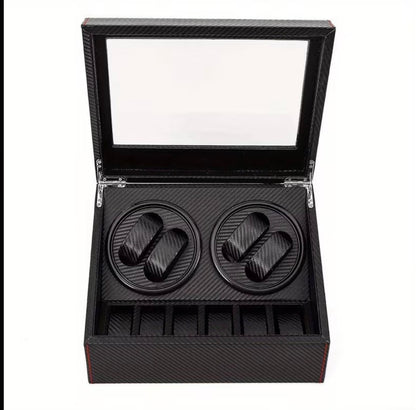 Remontoir 4 Montres - 6 Emplacements | Carbone simili cuir (sans personnalisation)