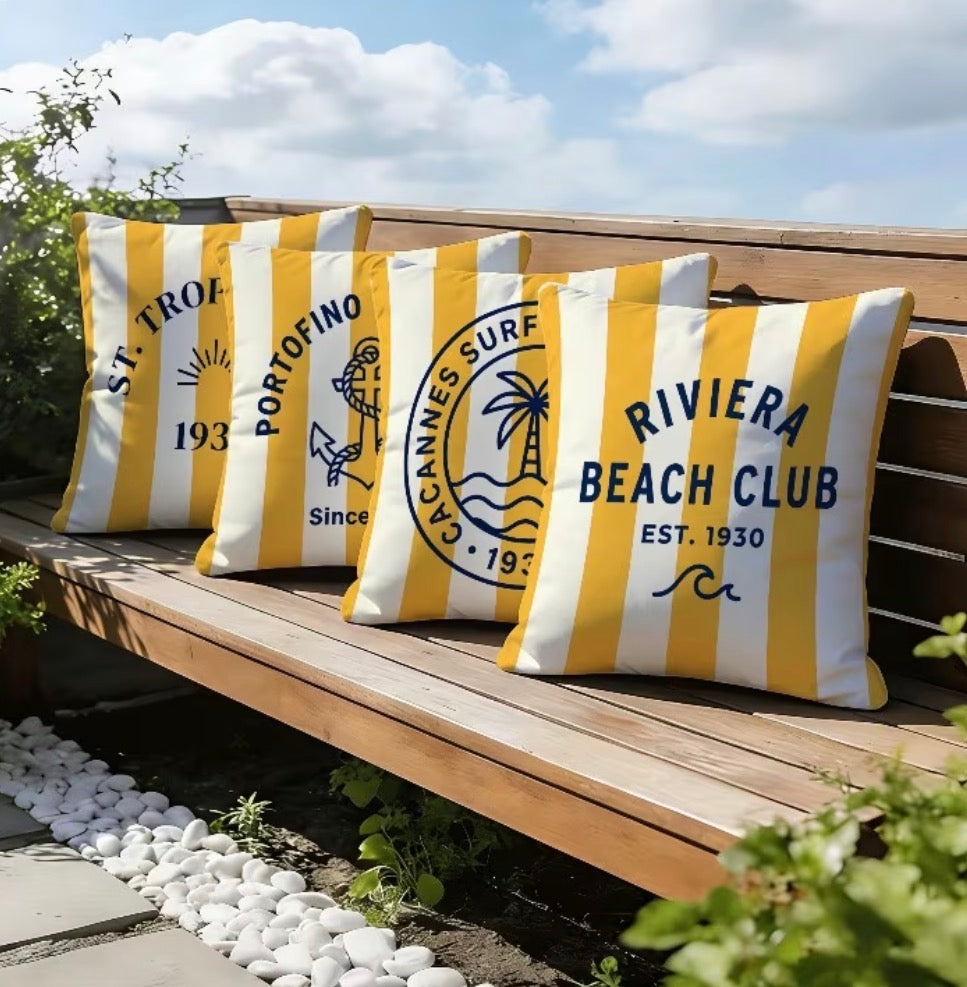 RIVIERA BEACH CLUB – 4-teilige bedruckte Kissenhüllen-Kollektion im Resort & Yacht Club-Stil