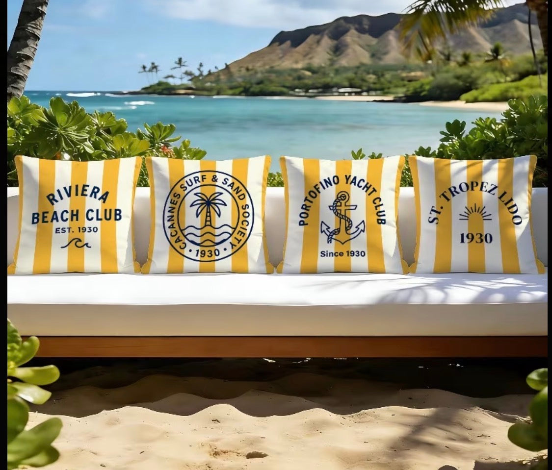 RIVIERA BEACH CLUB – 4-teilige bedruckte Kissenhüllen-Kollektion im Resort & Yacht Club-Stil