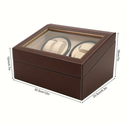 Remontoir 4 Montres - 6 Emplacements | Brun simili cuir (sans personnalisation)