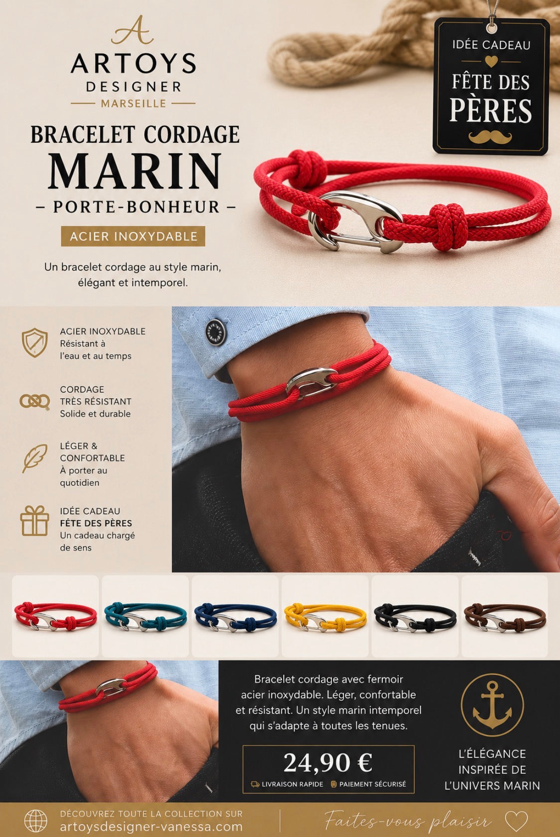 BRACELET CORDAGE MARIN – PORTE-BONHEUR