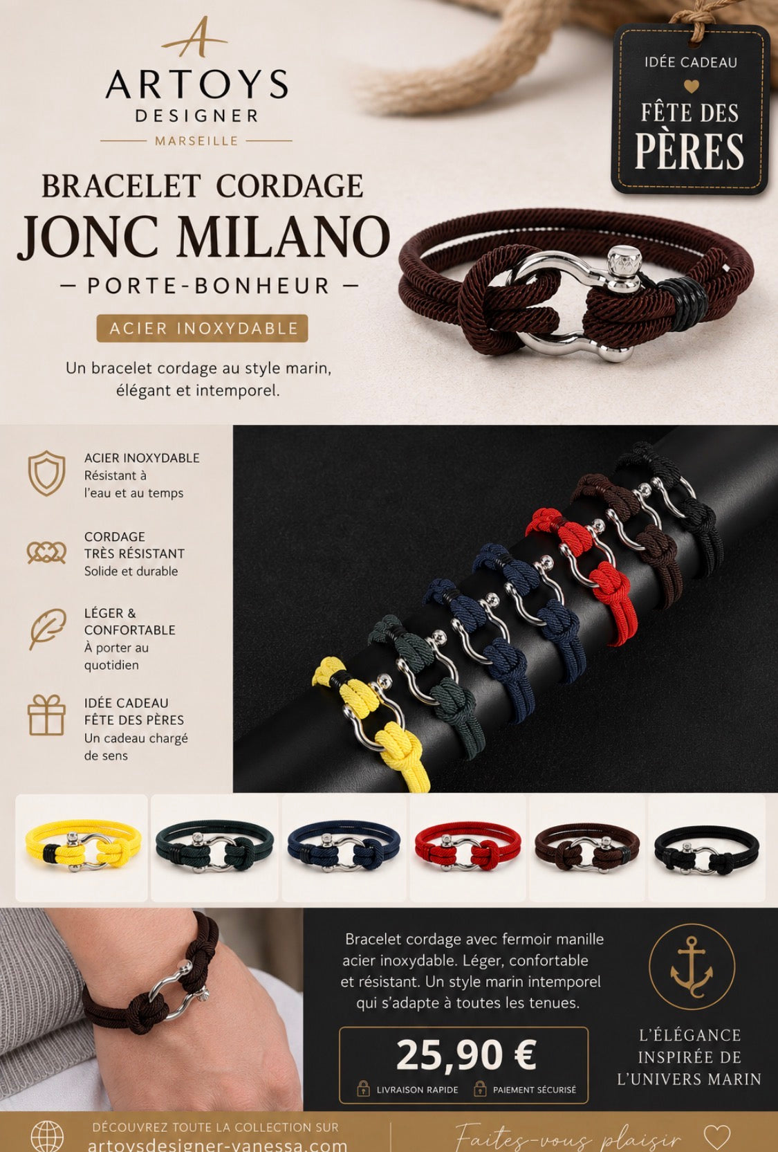 BRACELET CORDAGE JONC MILANO – PORTE-BONHEUR