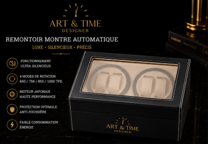 Remontoir 4 Montres - 6 Emplacements | Noir simili cuir (sans personnalisation)